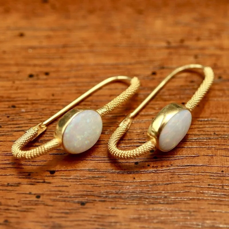 Gold Loop Gemstone Drop Earrings