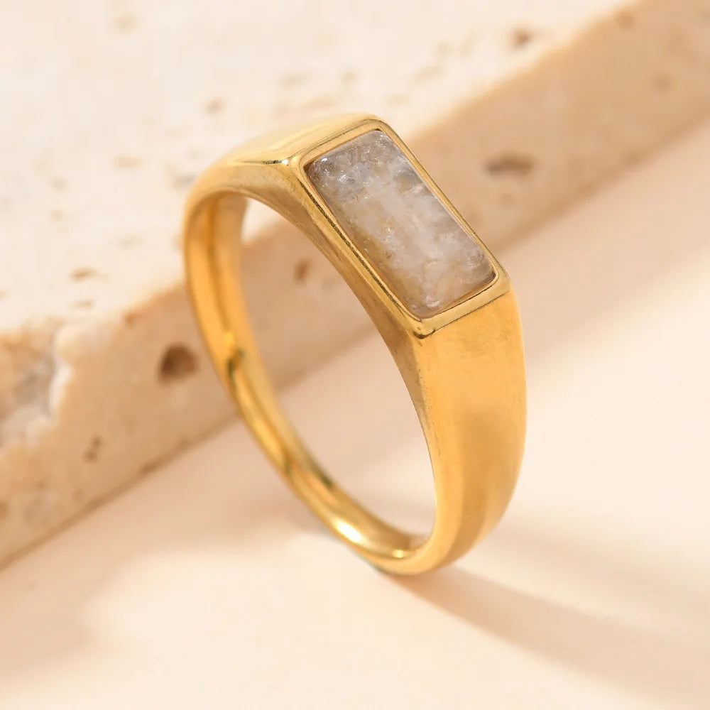 Sleek Rectangular Gemstone Gold Rings