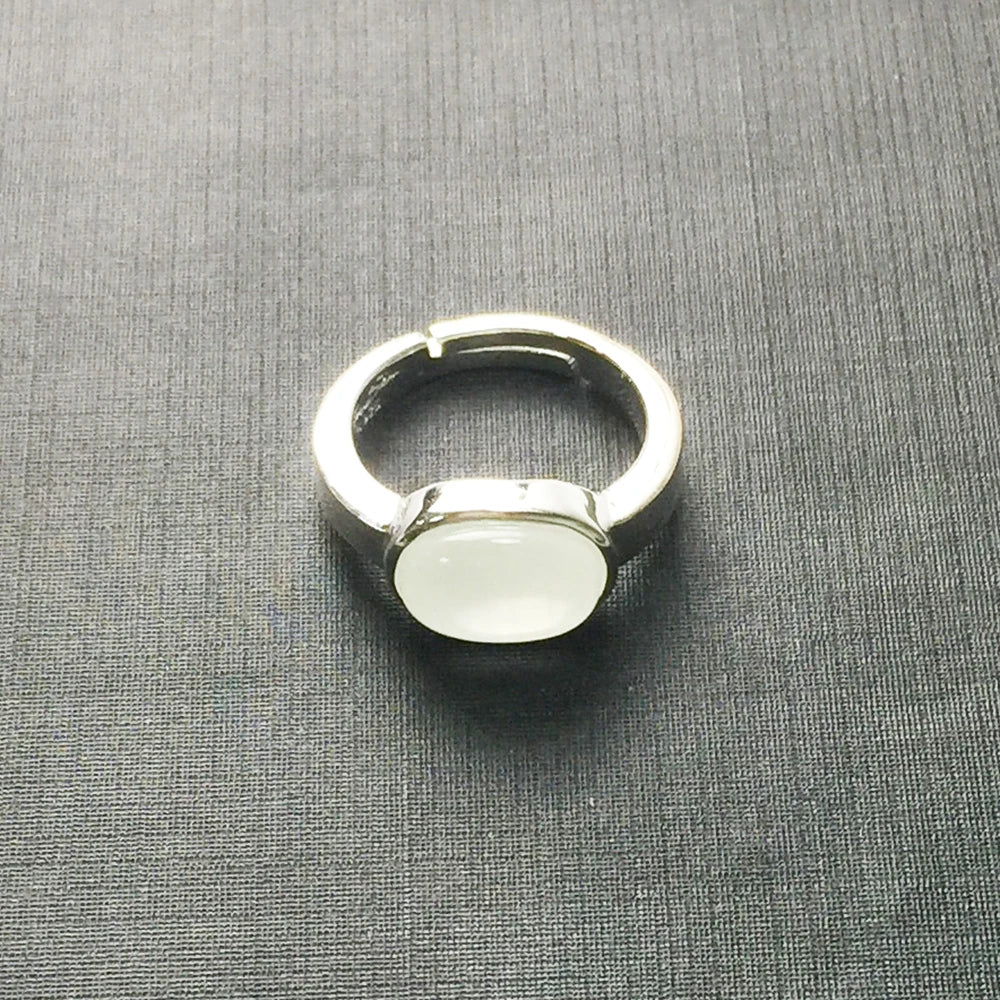 Adjustable Silver White Cabochon Statement Ring