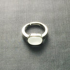 Adjustable Silver White Cabochon Statement Ring