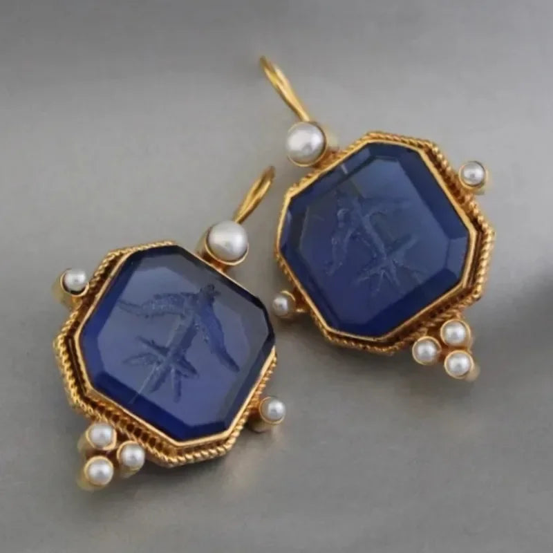 Elegant Vintage Geometric Pearl Pendant Drop Earrings