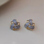 Vintage Purple Enamel Hollow Flower Stud Earrings