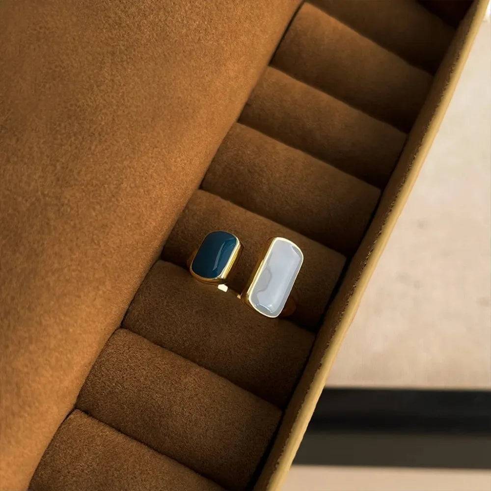 Dual Gemstone Adjustable Open Ring