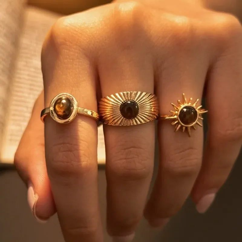 Golden Solar Trio Ring Set