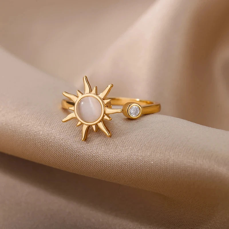 Celestial Sunbeam Moonstone Gold Ring