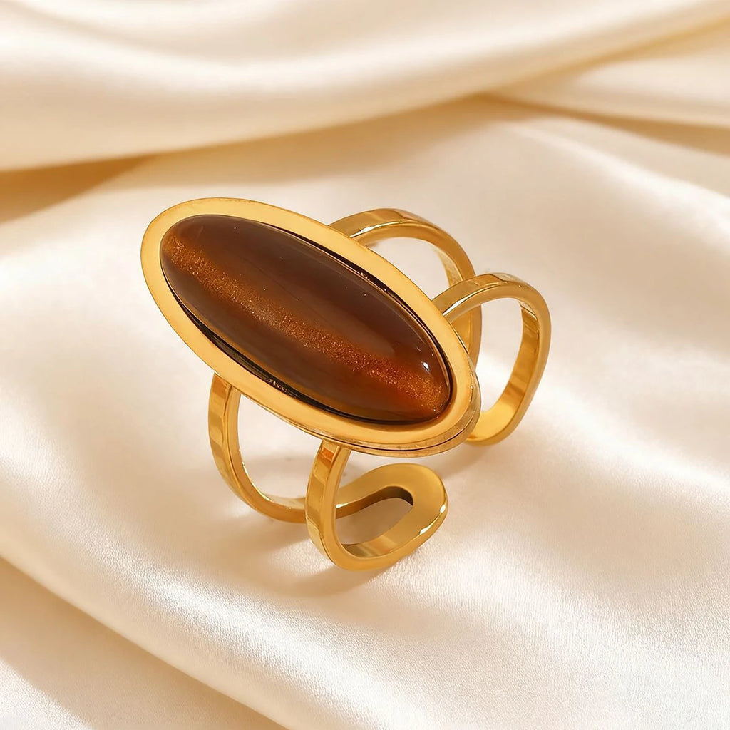 Gold Oval Cabochon Double Ring