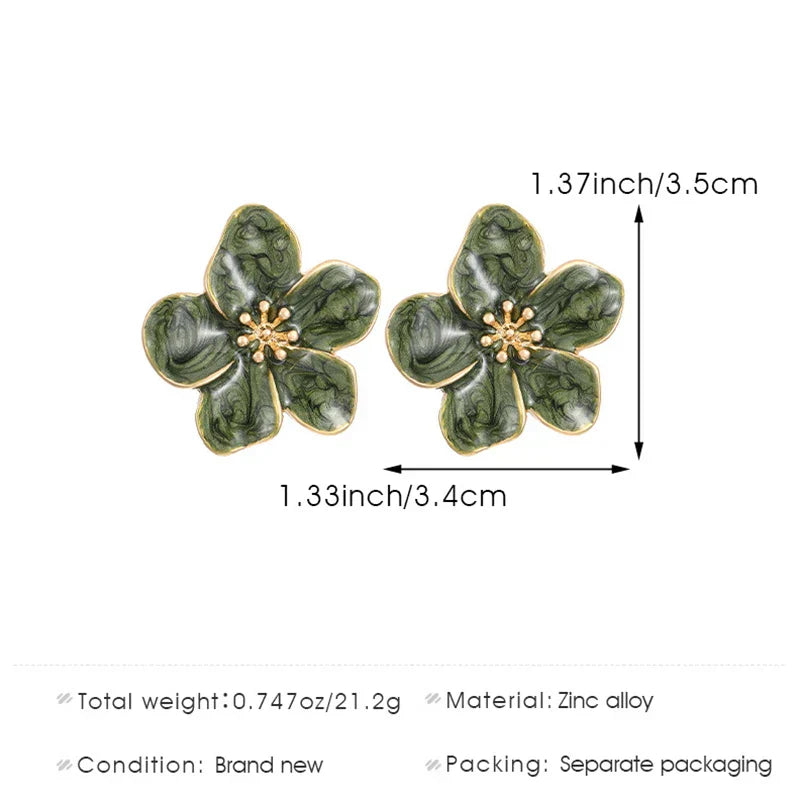 Vintage Green Enamel Flower Stud Earrings