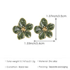 Vintage Green Enamel Flower Stud Earrings