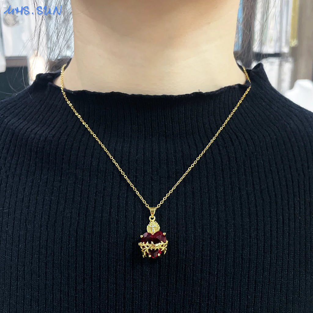 Sacred Heart Cross Necklaced