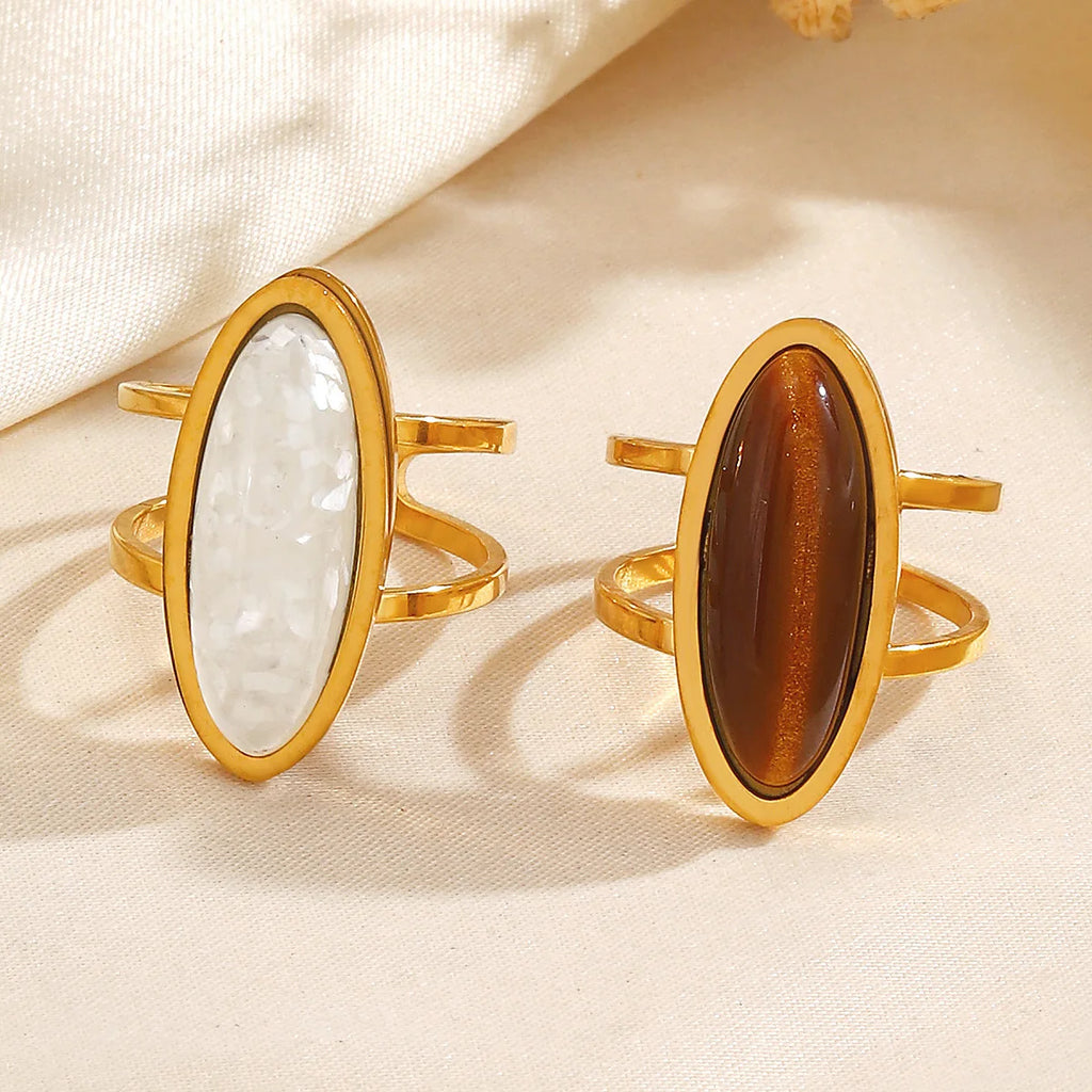 Gold Oval Cabochon Double Ring