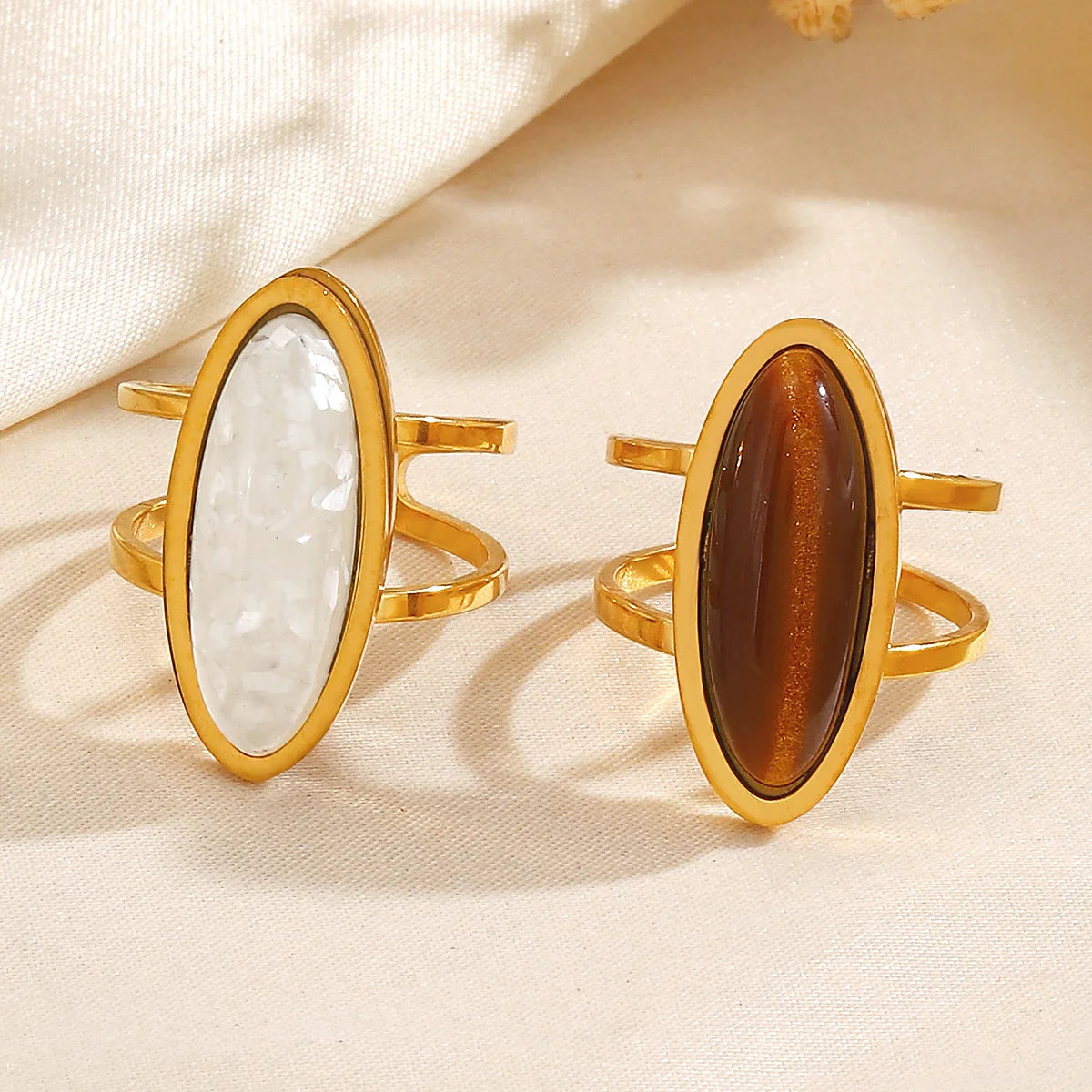 Gold Oval Cabochon Double Ring