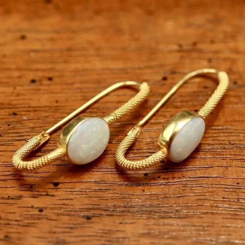 Gold Loop Gemstone Drop Earrings