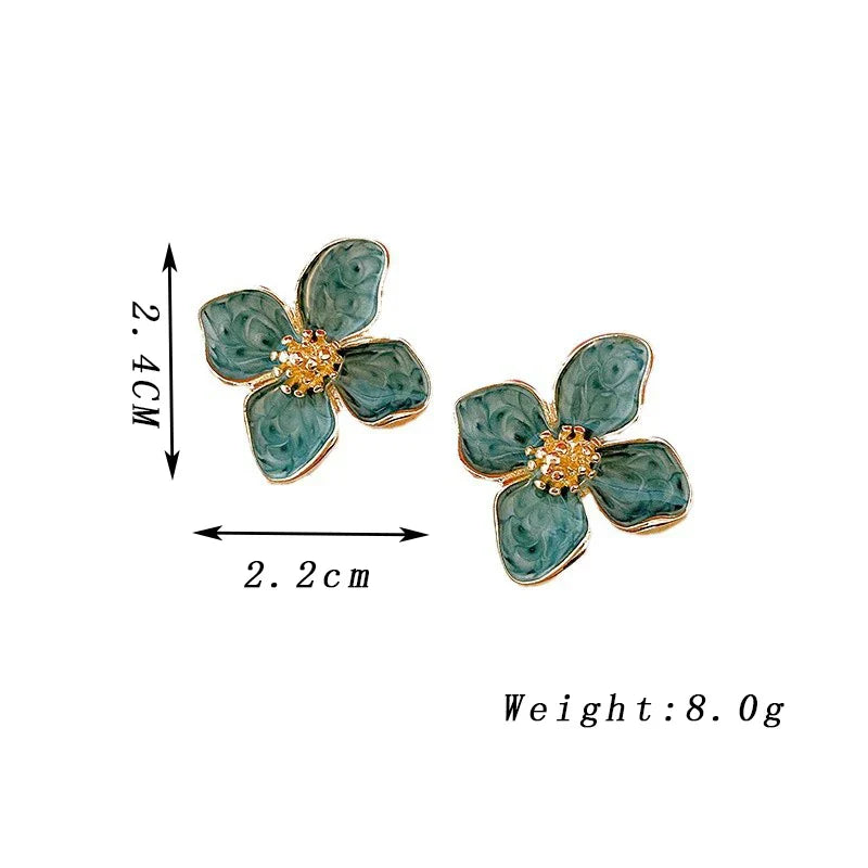 Elegant Light Green Enamel Petal Stud Earrings