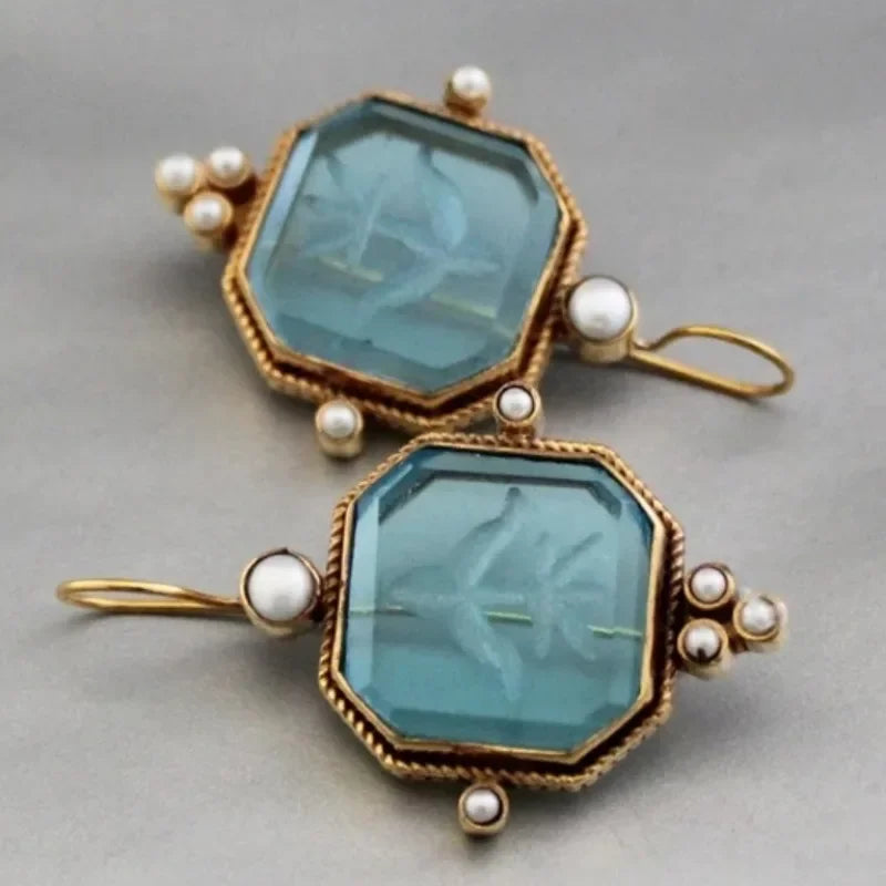 Elegant Vintage Geometric Pearl Pendant Drop Earrings