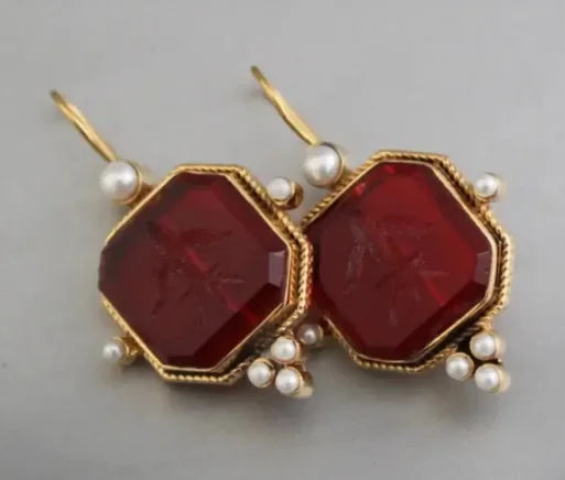 Elegant Vintage Geometric Pearl Pendant Drop Earrings