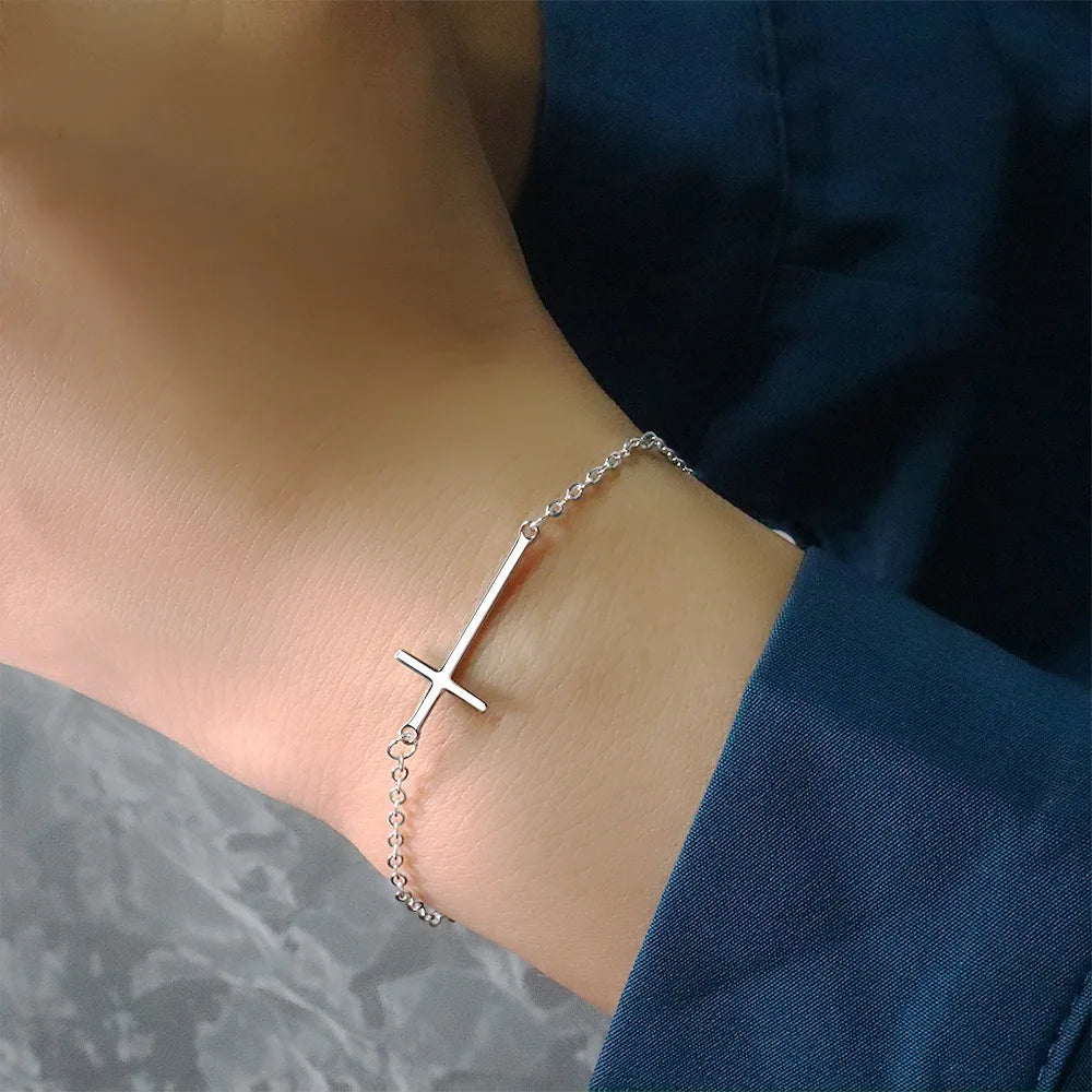 Delicate Silver Cross Bracelet