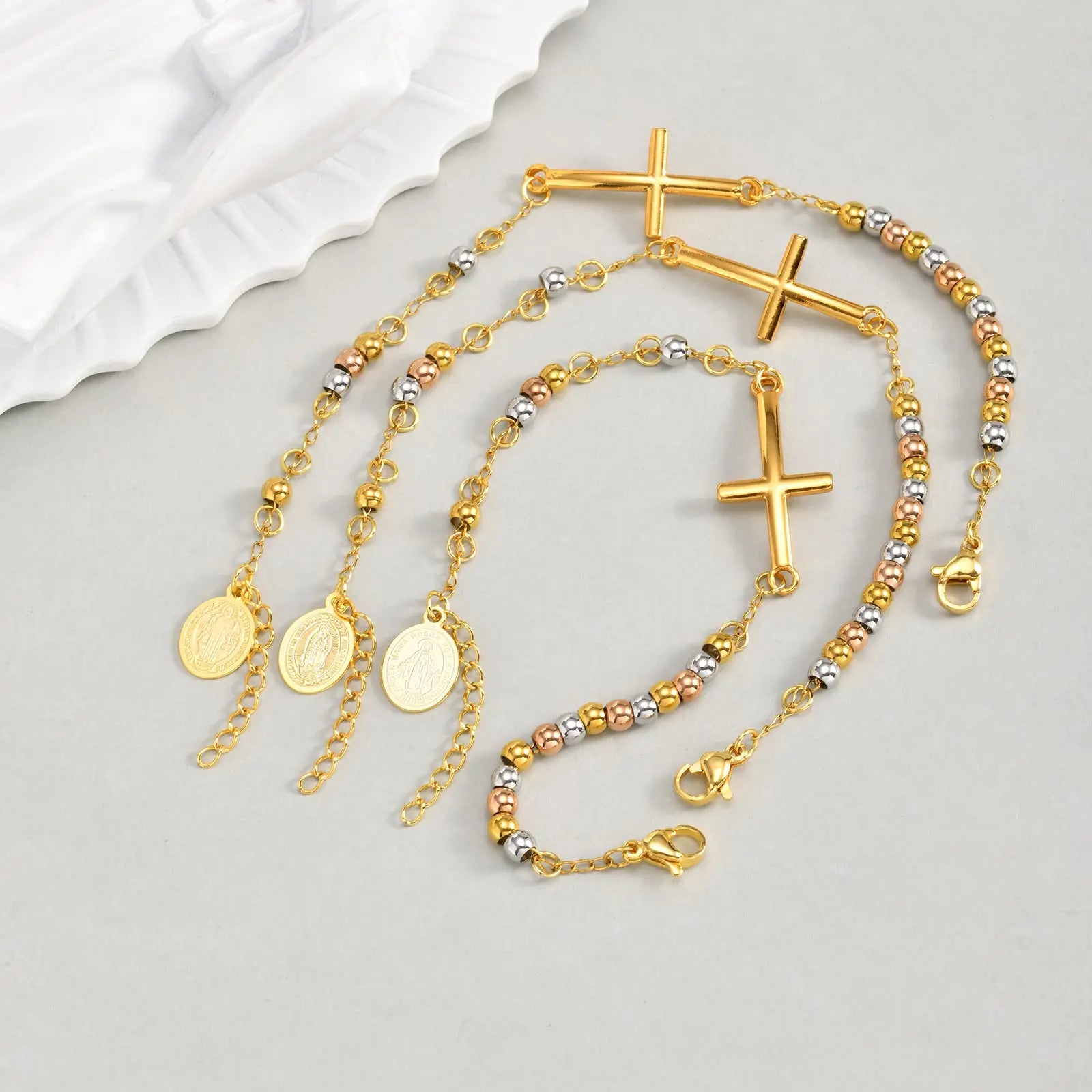 Gold and Silver Cross Bracelet