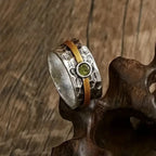 Hammered Silver Gold Peridot Band