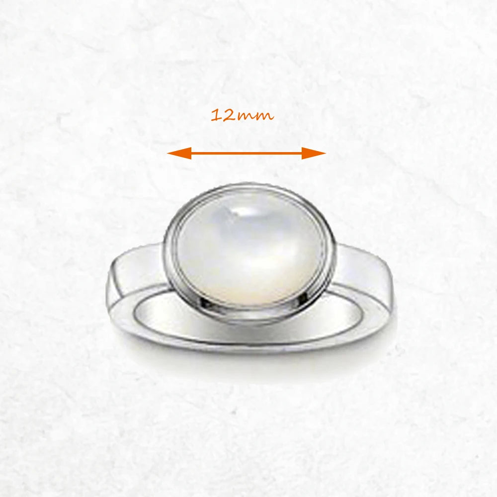 Adjustable Silver White Cabochon Statement Ring