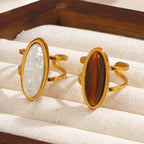 Gold Oval Cabochon Double Ring