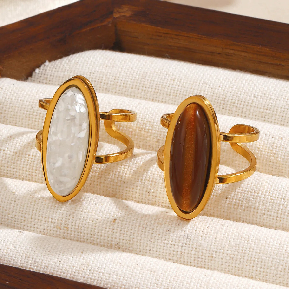 Gold Oval Cabochon Double Ring