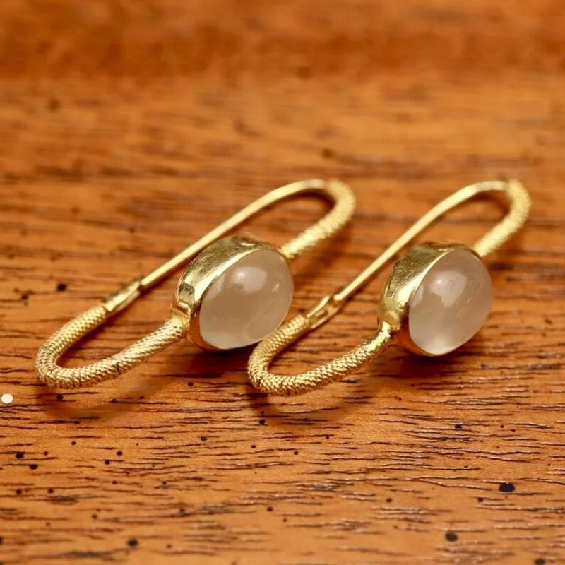 Gold Loop Gemstone Drop Earrings