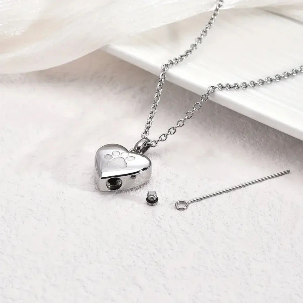 Pawprints In My Heart Ashes Necklace – Memorial Paw Heart Pendant