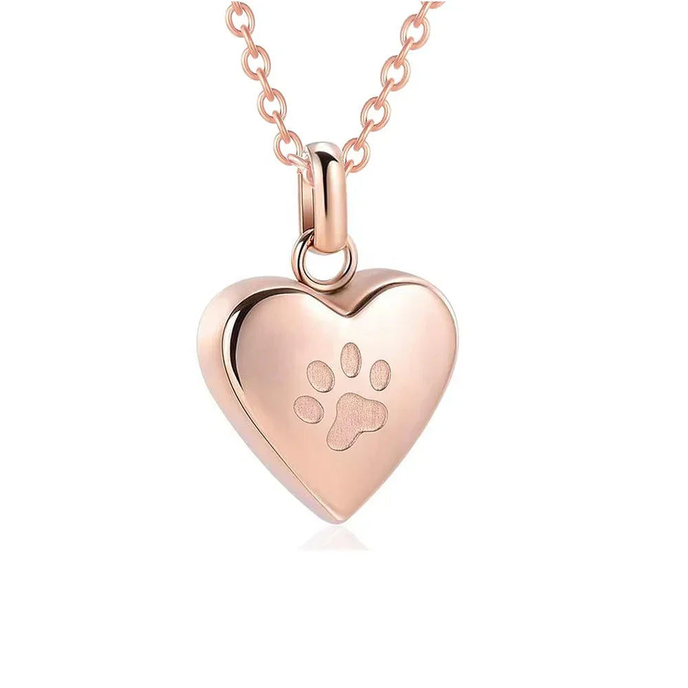 Pawprints In My Heart Ashes Necklace – Memorial Paw Heart Pendant