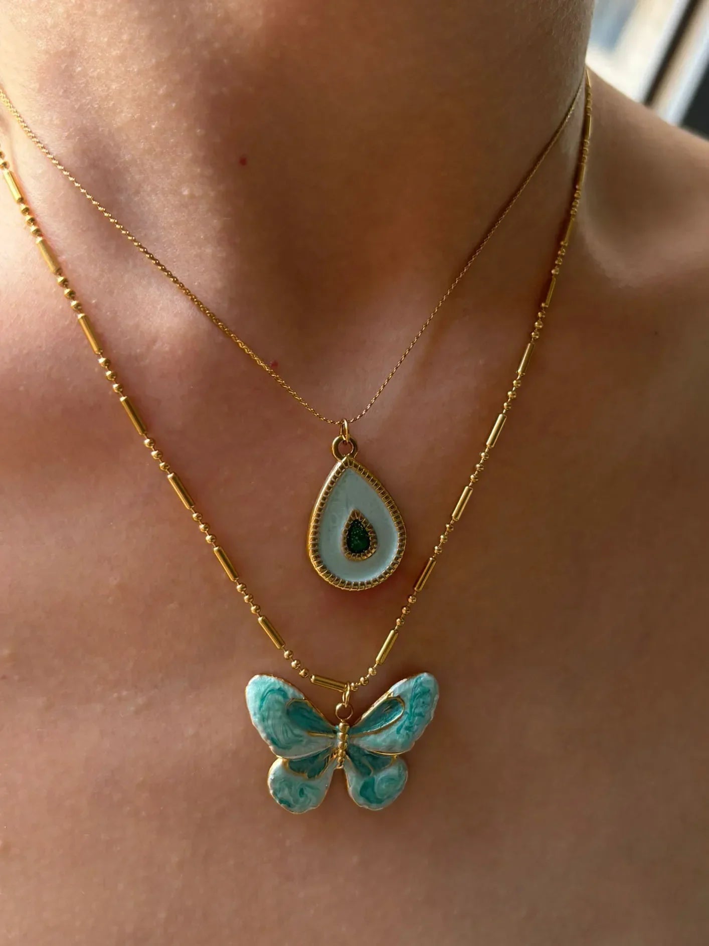 Cute Blue Butterfly Waterdrop Necklace Set