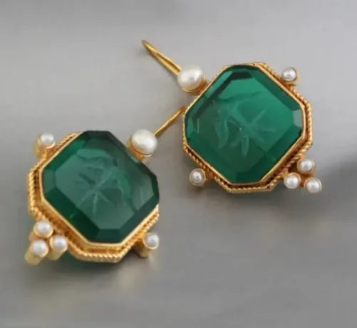 Elegant Vintage Geometric Pearl Pendant Drop Earrings