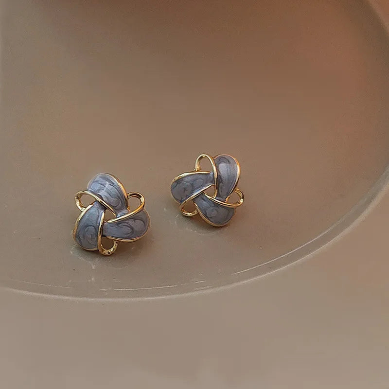 Vintage Purple Enamel Hollow Flower Stud Earrings