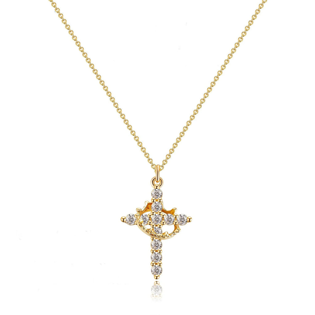 Gold Crown Cross Necklace