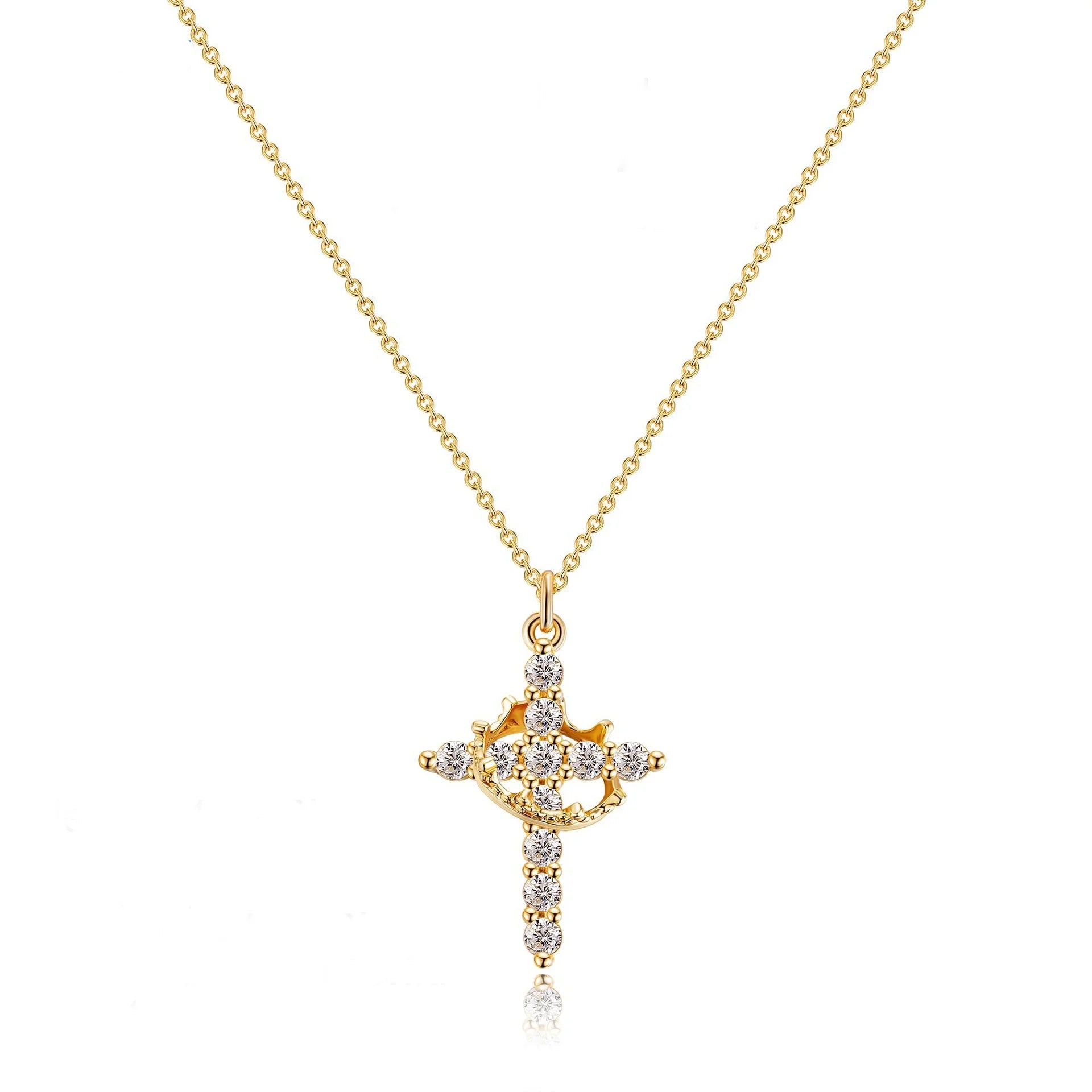 Gold Crown Cross Necklace