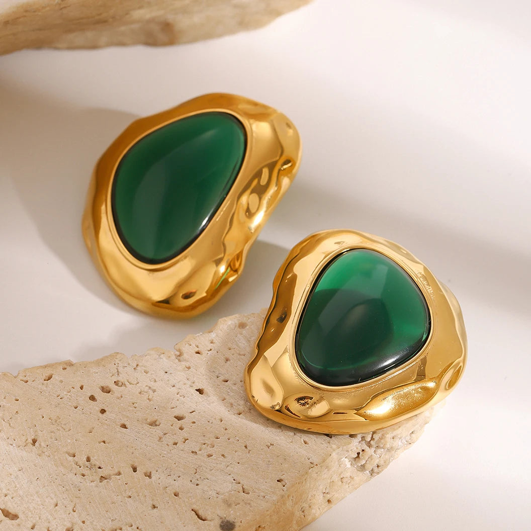 Chunky Emerald Green Stud Earrings