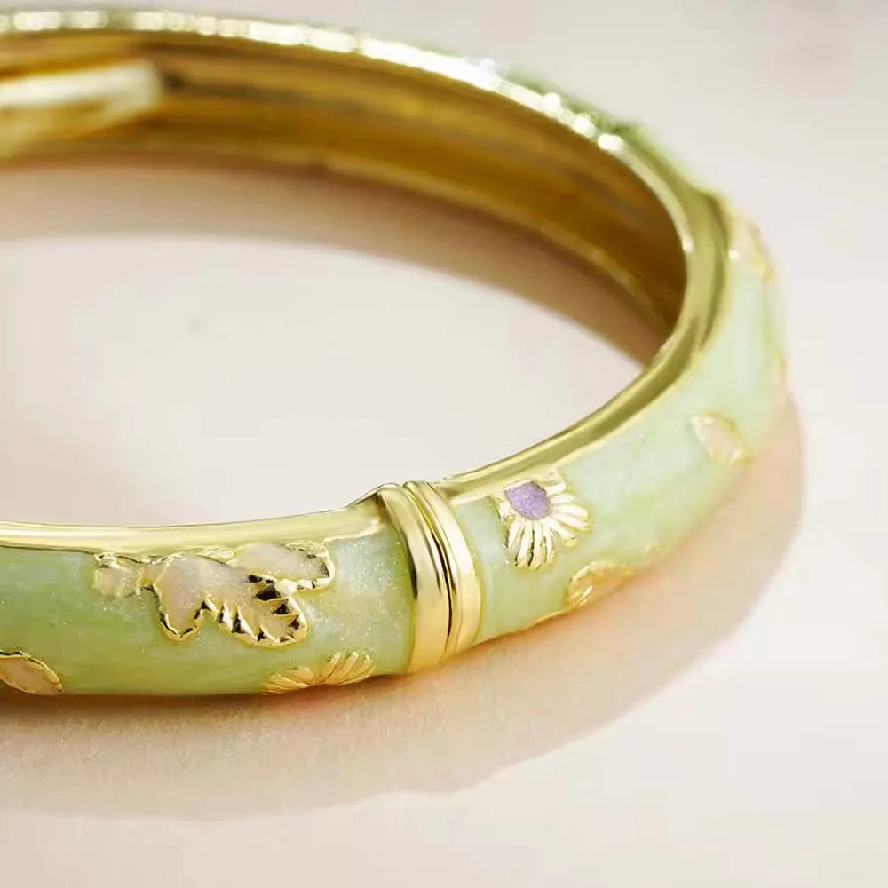 Vintage Floral Cloisonné Open Bangle