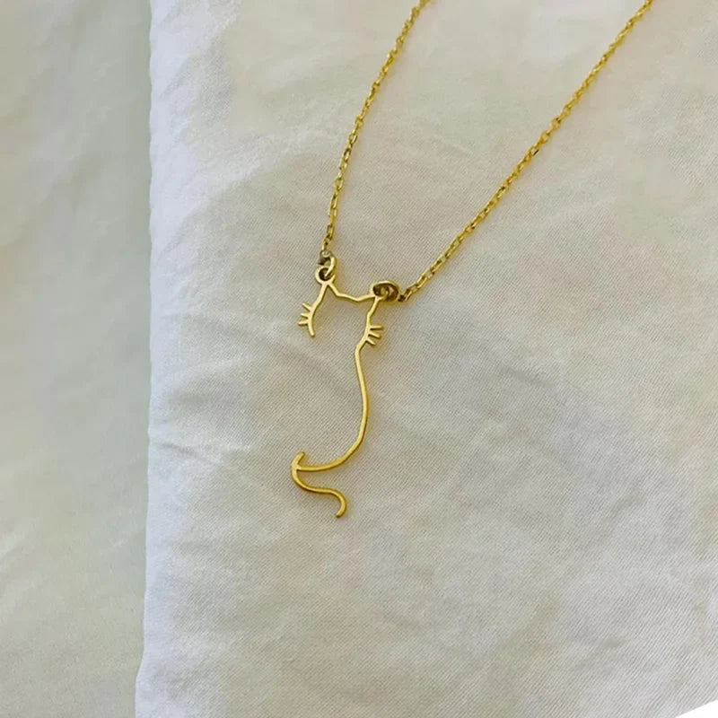 Kitty Silhouette Necklace — Gold-Tone Stainless Steel