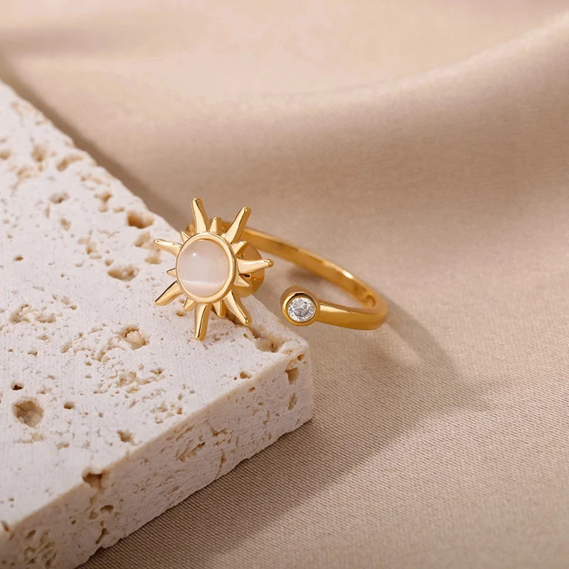 Celestial Sunbeam Moonstone Gold Ring