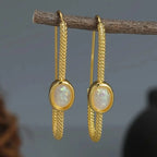 Gold Loop Gemstone Drop Earrings