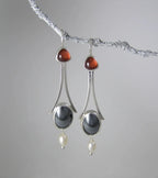 Silver Tri-Stone Pearl Drop Earrings