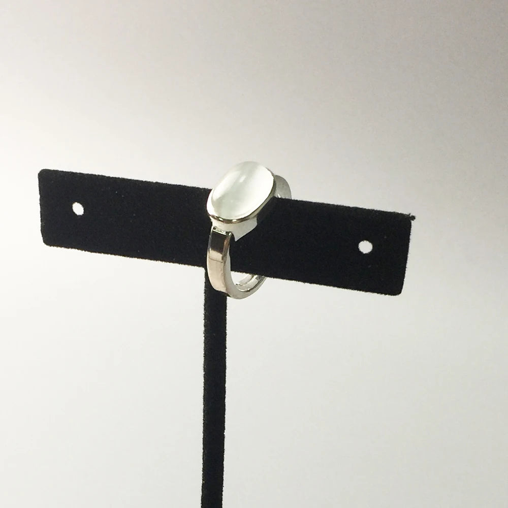 Adjustable Silver White Cabochon Statement Ring