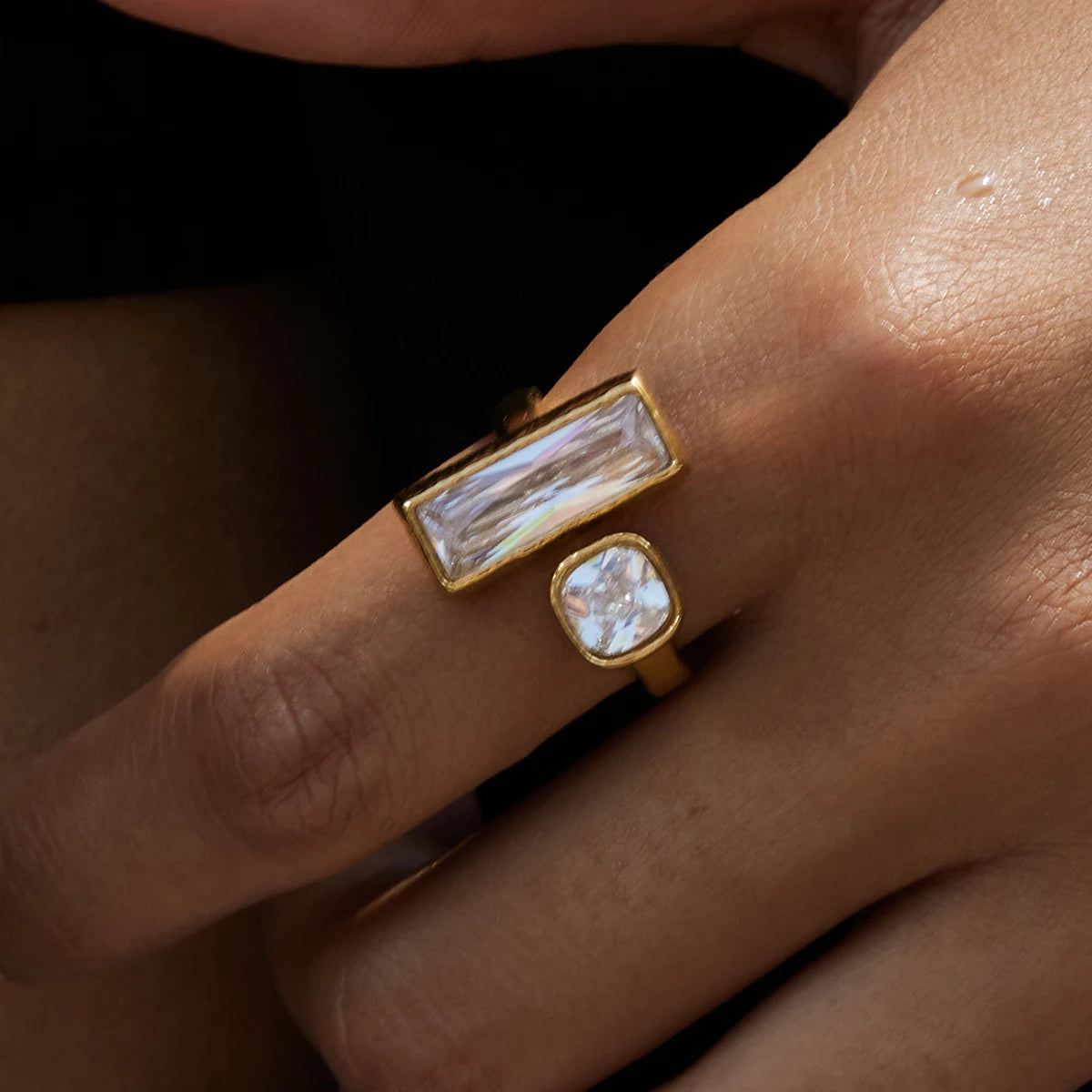 Geometric Baguette Duo Open Ring