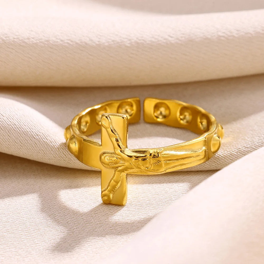 Adjustable Gold Cross Ring