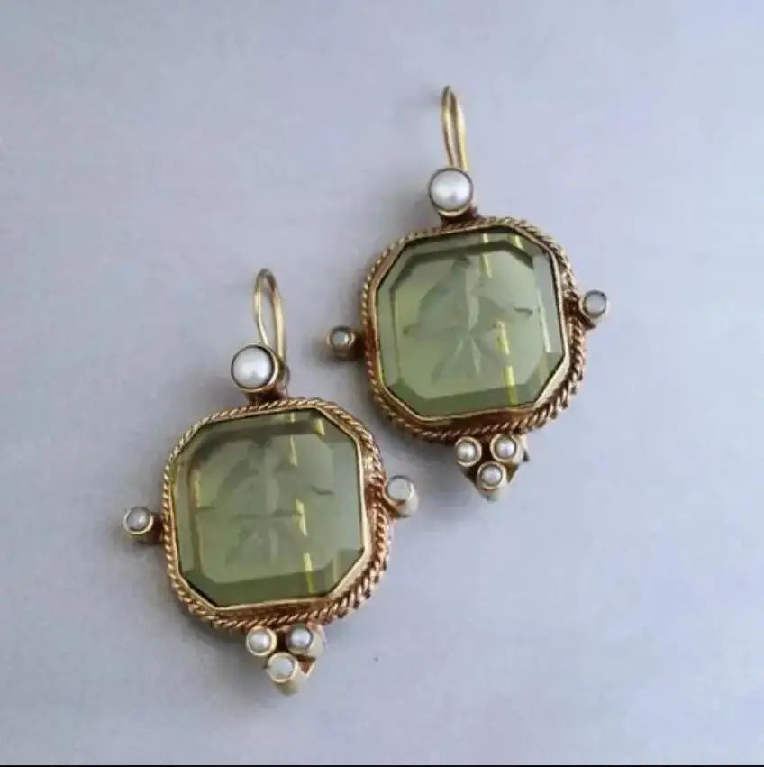 Elegant Vintage Geometric Pearl Pendant Drop Earrings