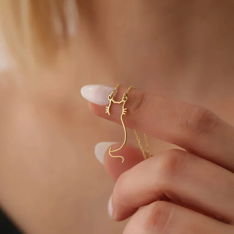 Kitty Silhouette Necklace — Gold-Tone Stainless Steel