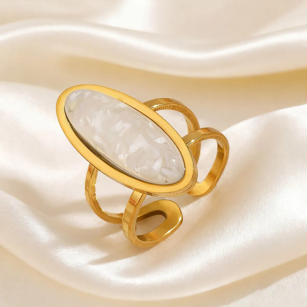 Gold Oval Cabochon Double Ring
