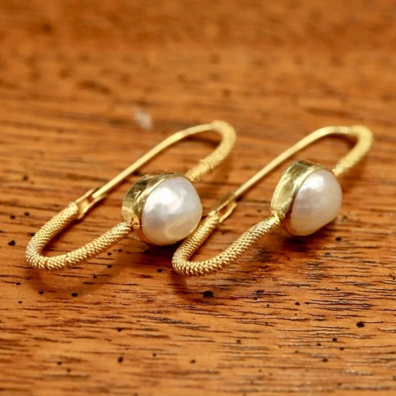 Gold Loop Gemstone Drop Earrings