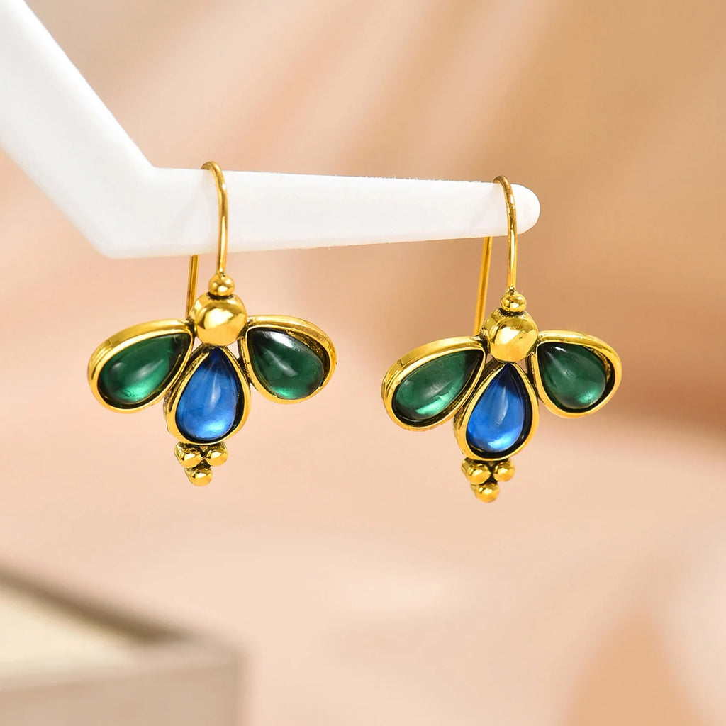 Emerald Wing Blue Teardrop Earrings