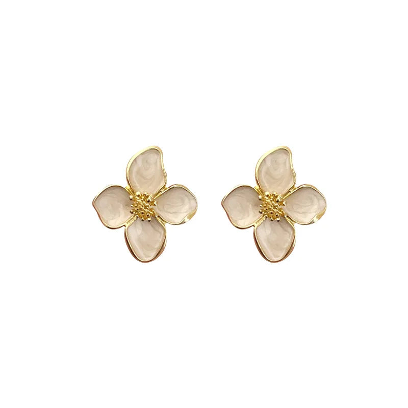 Elegant White Enamel Flower Earrings