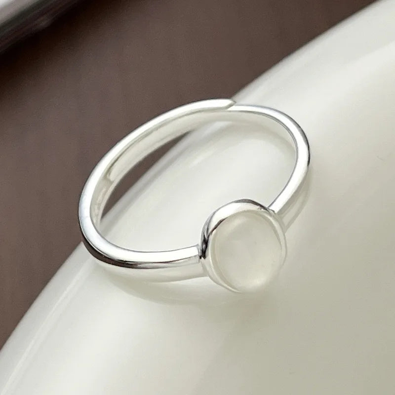 Silver Oval Moonstone Minimal Ring