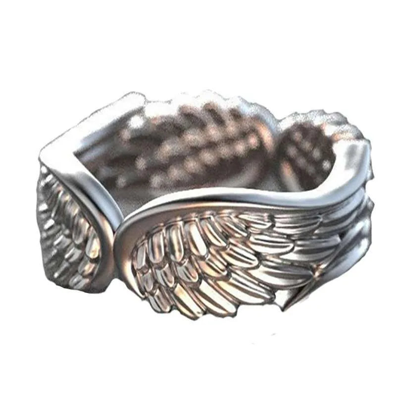 Silver Angel Wings Adjustable Ring